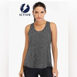 Ictive Mesh Back, Pleated Breathable Workout Tanktop, Grey, Size L